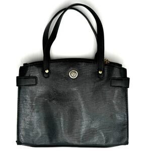 ANNE KLEIN Black Vegan Faux Leather Hand‎ Bag Purse Crossbody Designer Crocodile
